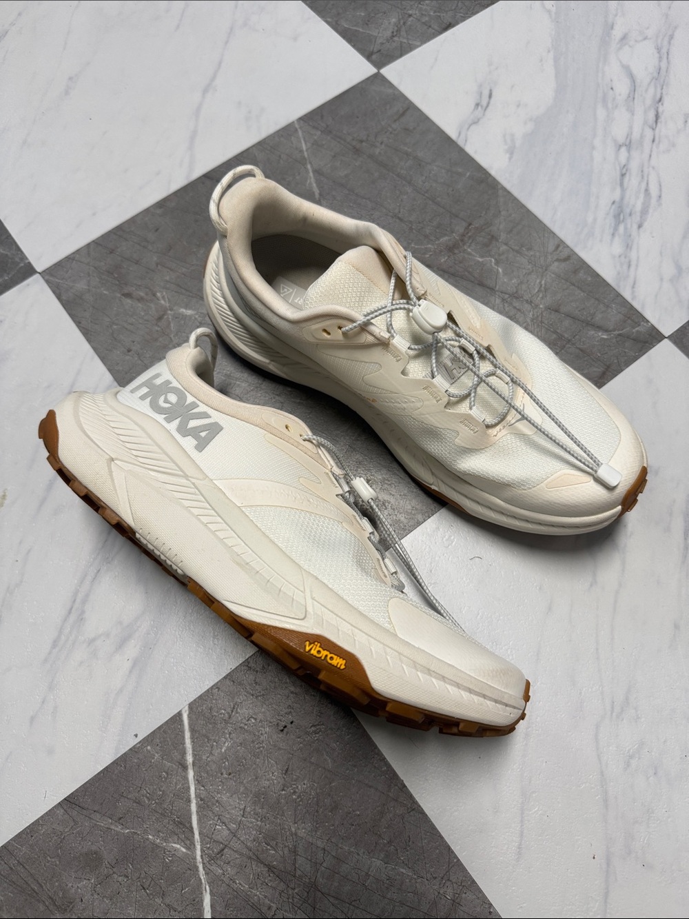 Hoka Transport Cream Athletic Trail Shoes with Gum Outsole